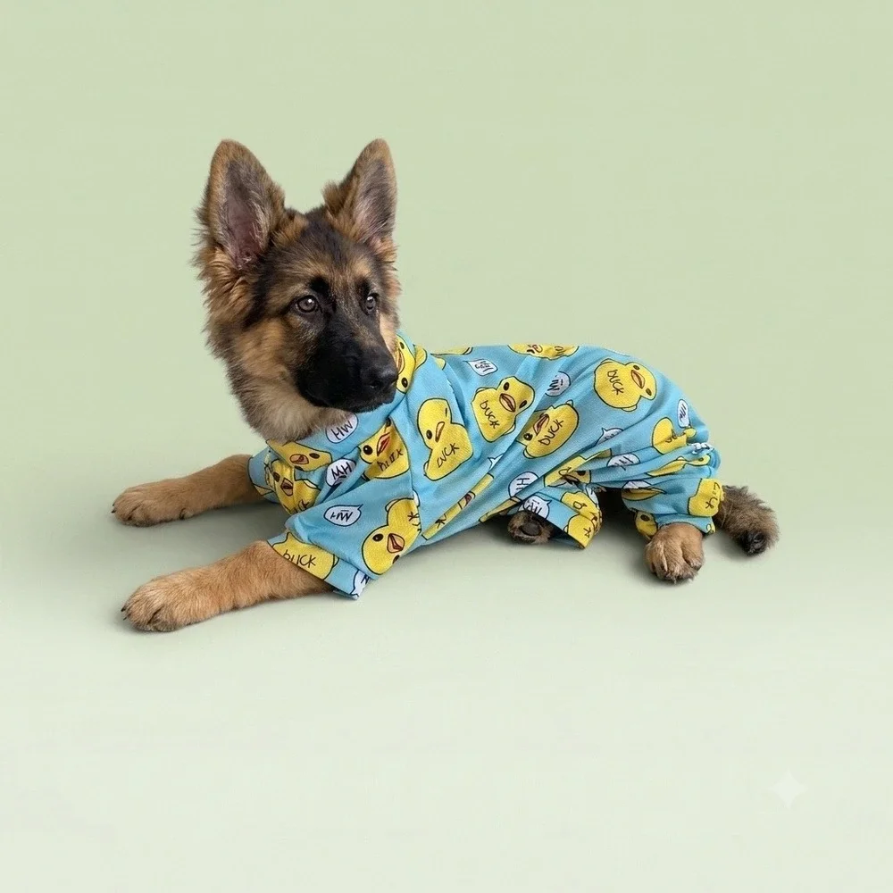 Blue Duck Print Dog Pajamas Four-Leg Pet Onesie Small Medium Dog PJs